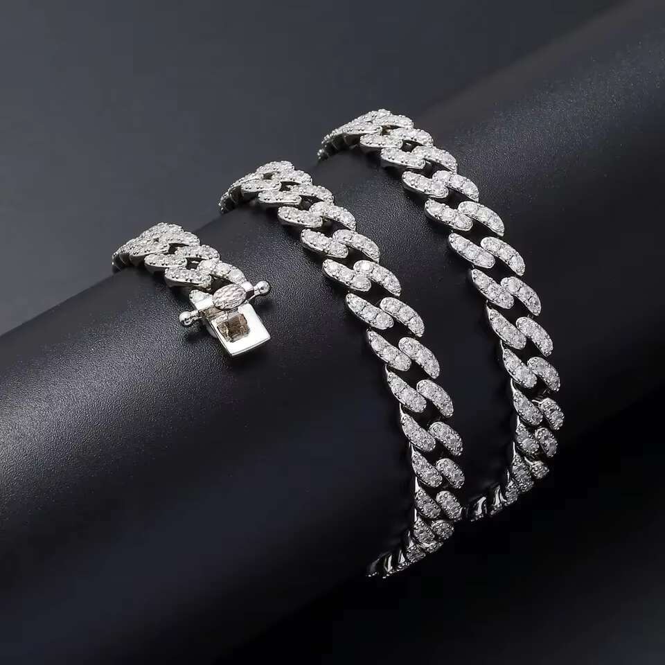 High Quality 9MM VVS Moissanite Pass Diamond Tester Iced Out 925 Silver Hip Hop Necklace Miami Cuban Link Chain Men and Women