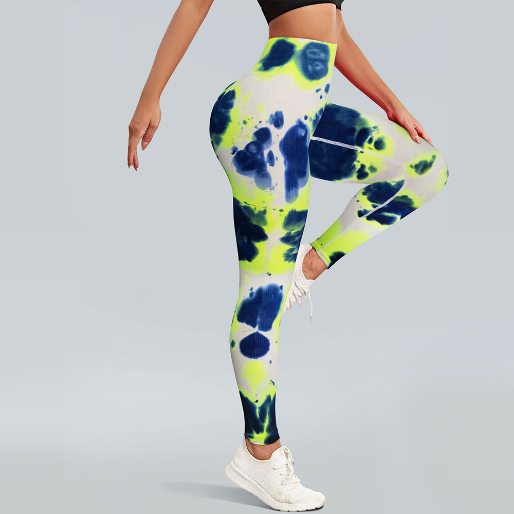 Sports yoga drip dye ink design, tight fitting high waist fit, hip lifting and high elasticity fitness women's pants