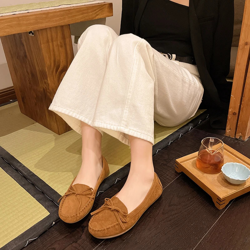 Women Loafers Slip on Ladies Flats Shoes Spring Autumn Casual Flat Shoes Leather Cashmere Single Shoes Plus Siz 250603