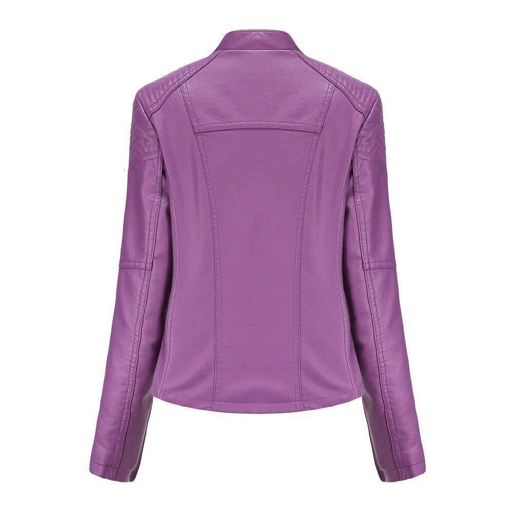 2023Spring Autumn Ladies Motorcycle Jackets Women Turn-down Collar Zipper Slim Black Moto & Biker Jacket Female Leather