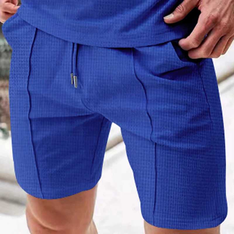 2024 Summer Mens New Large Solid Sport Waffle Trendy Split Shorts Casual Shorts XJ250605