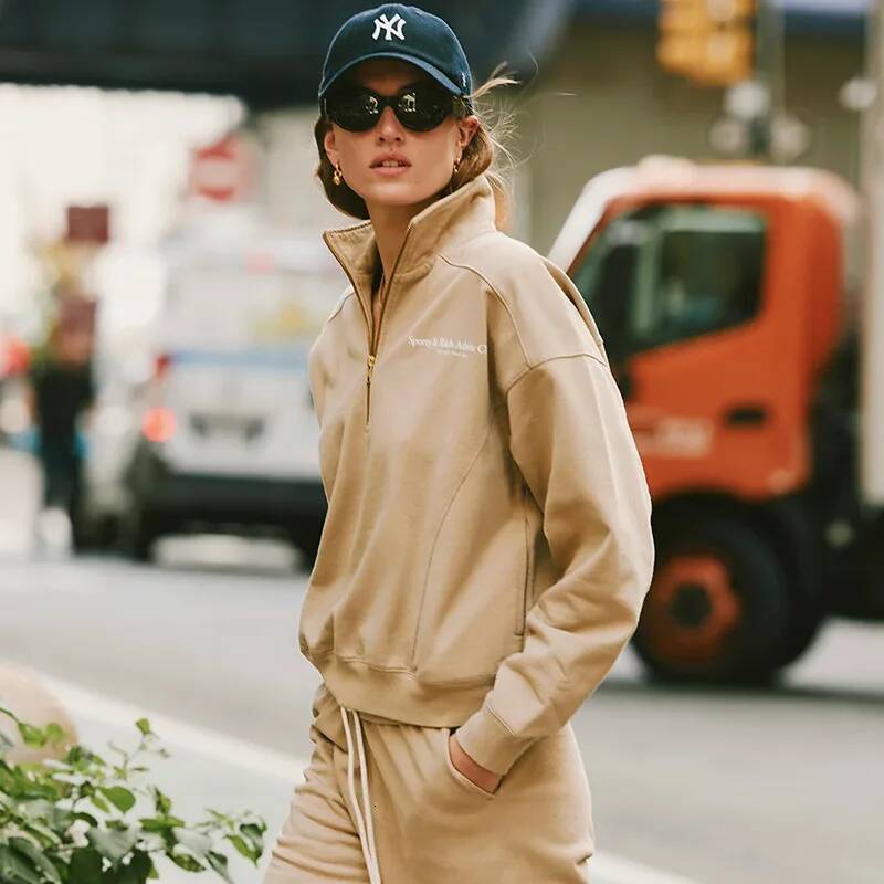 Autumn And Winter New North American Niche Printed Zipper Chest Stand Up Collar Fleece Women's Sports Hoodie