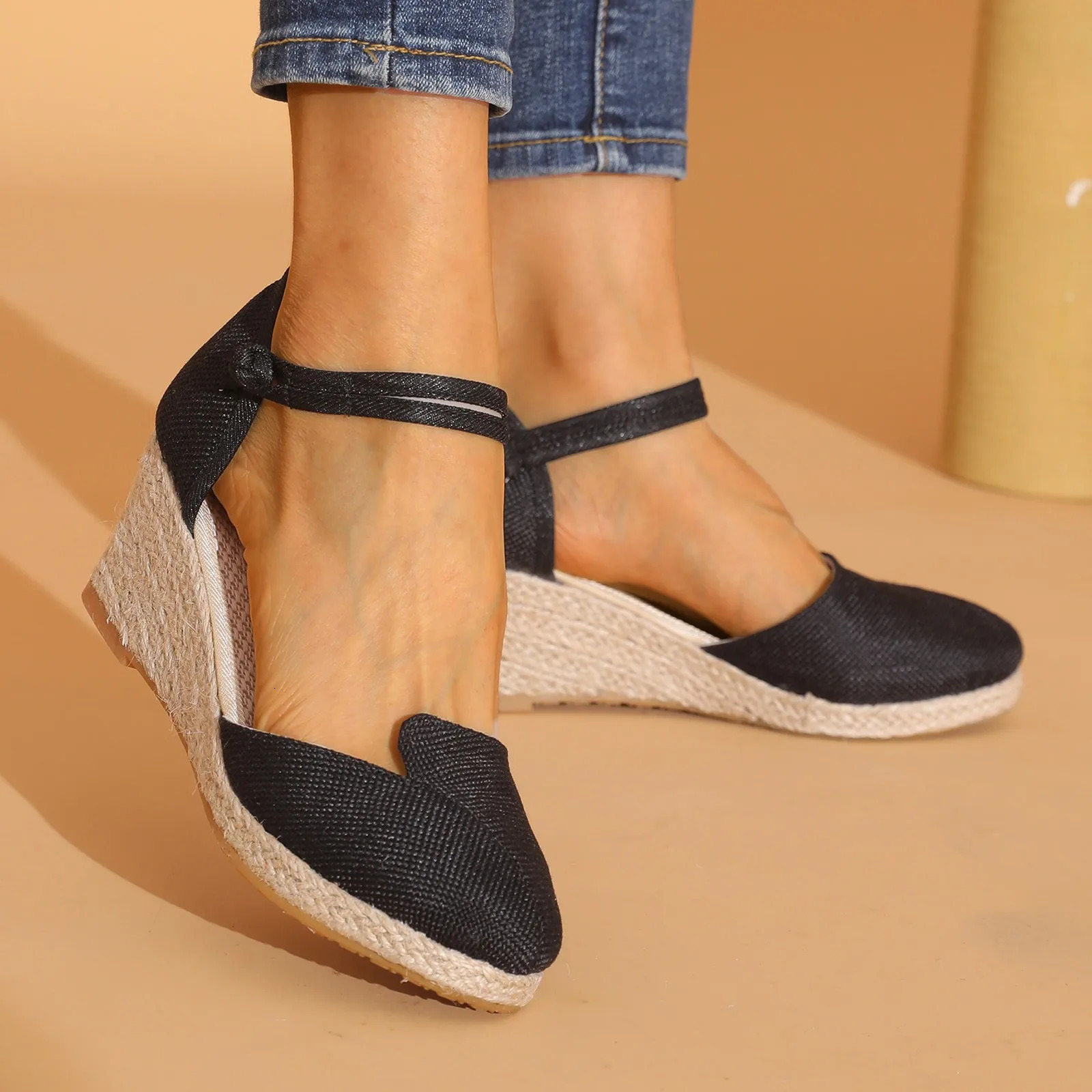 Women Platform Wedge Linen Sandals Fast Versatile Braided Buckle Breathable HighHeeled Shoes Sandals 250605