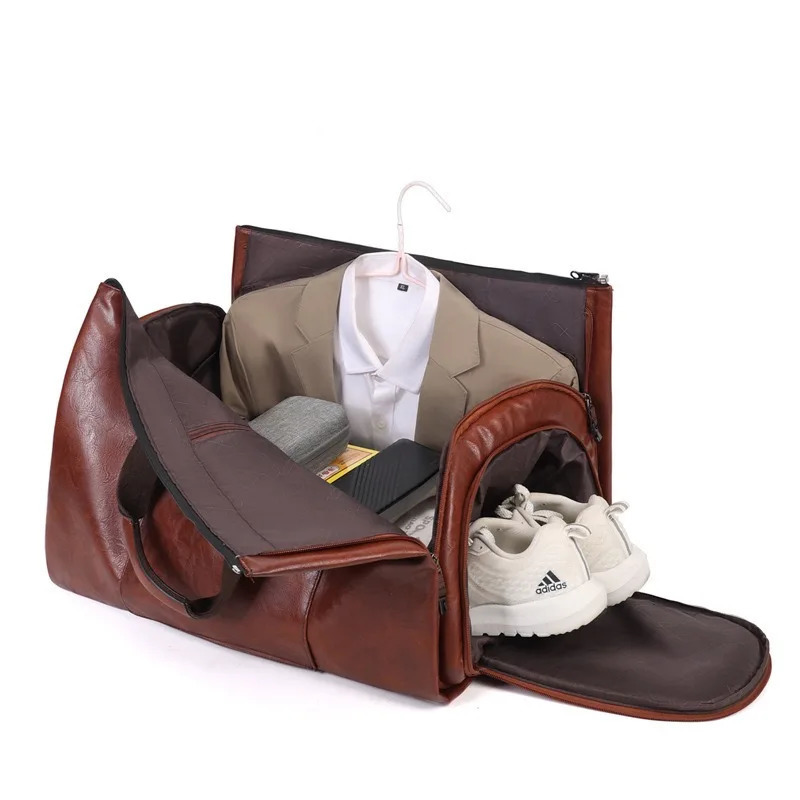 Vintage Suit Travel Bag with Large Capacity Waterproof PU Fabric Independent Shoe Case for Business Trip Suit Protection Bag 250530