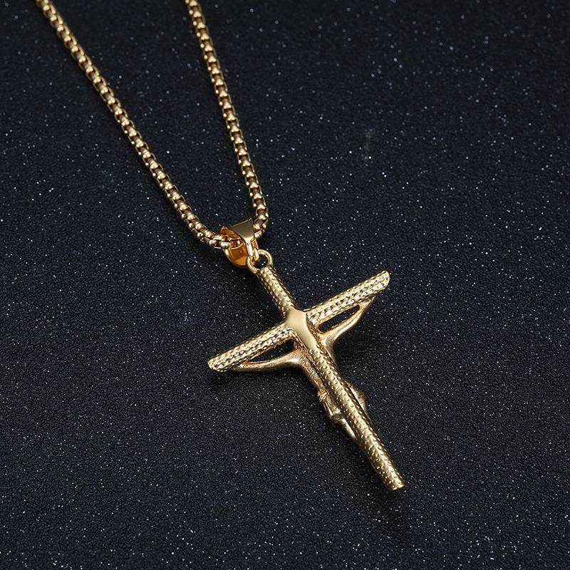 Vacuum Plated Stainless Steel Jesus Cross Pendant Necklace Religious Jewelry Accessory
