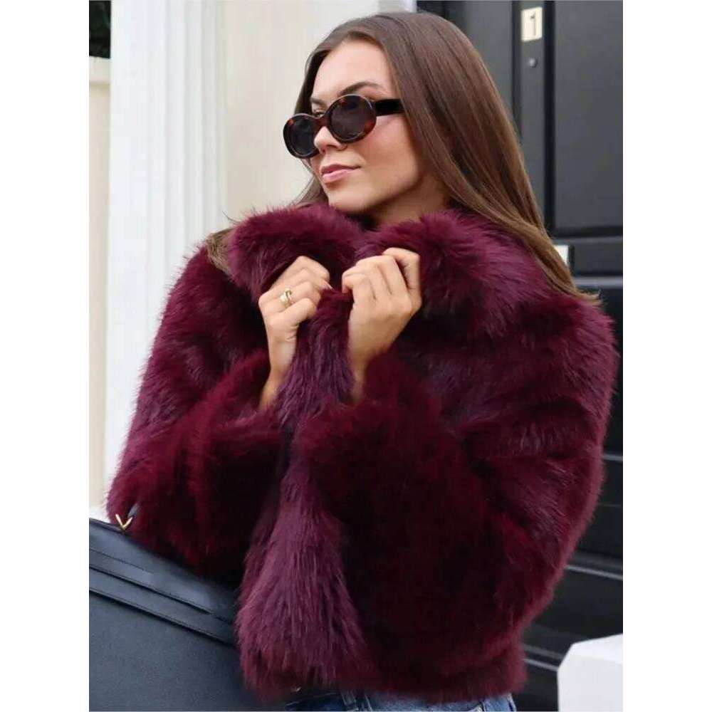 Retro Bury Short Warm Coat Women Fashion Elegant Solid Color Loose Lapel Long Sleeves Faux Fur Jacket New High Street Coats