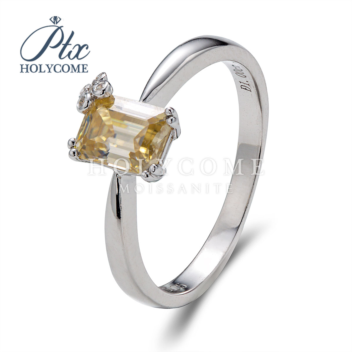 Wholesale Jewelry Rings Champagne Color 1ct Four-Claw Square Emerald Cut Moissanite 925 Sterling Silver Solitaire Wedding Ring for Woman