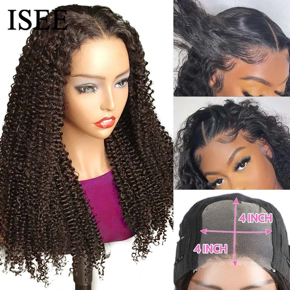 Wear ISEE HAIR PreBleached Knots Kinky Curly HD Glueless Human Wigs Ready To Go Pre Cut Lace PrePlucked Hairline Wig