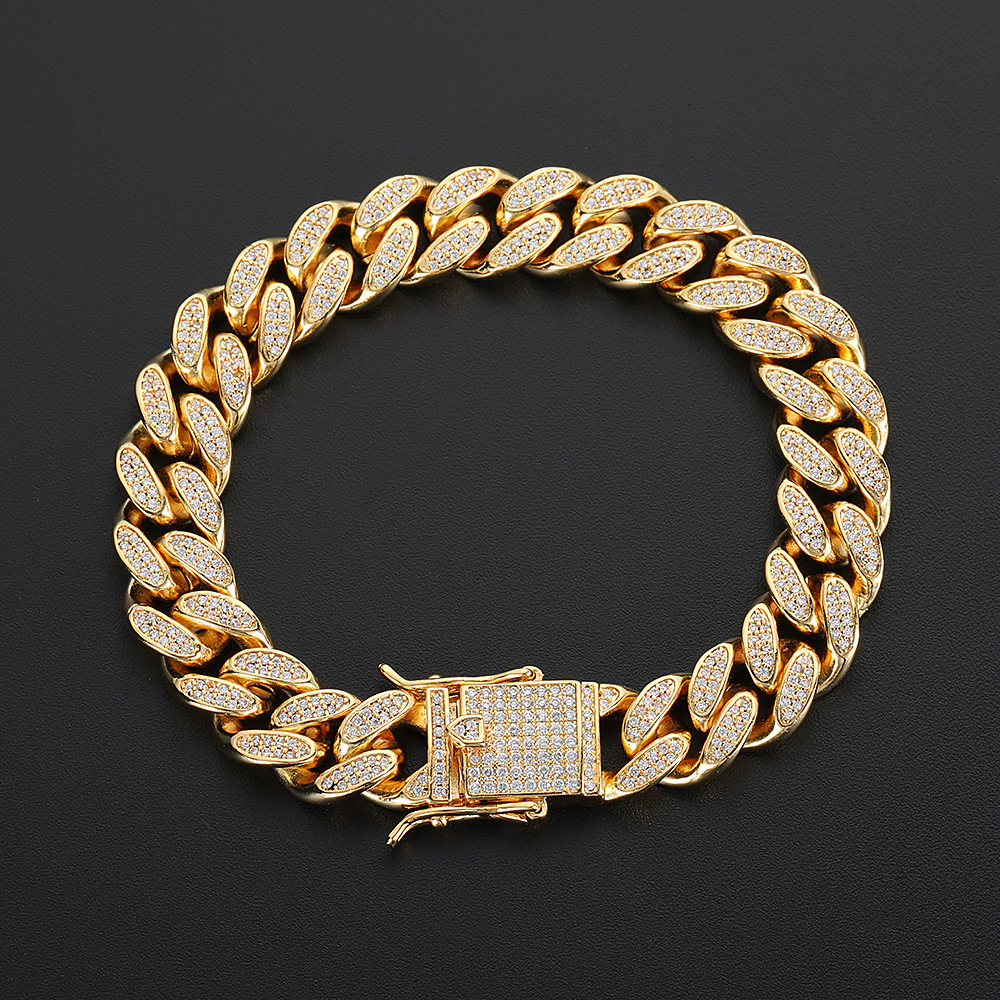 Hip Hop 12mm Double Row Cuban Chain Full Diamond Bracelet Trendy Moissanite Bracelet Mens Jewelry Accessories