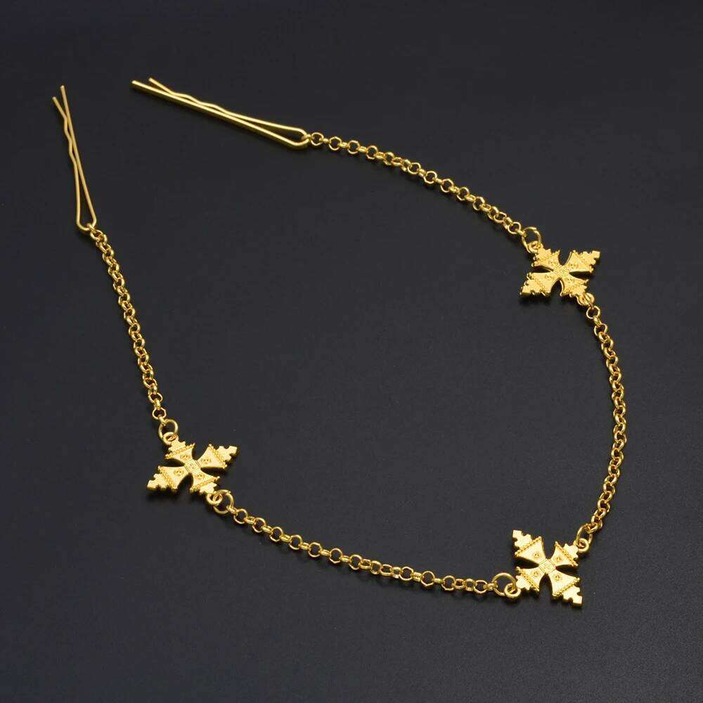 Anniyo Ethiopian Eritrean Habesha For Women Girls African Gold Color Ethnic Hair Jewelry Forehead-Chain #302316