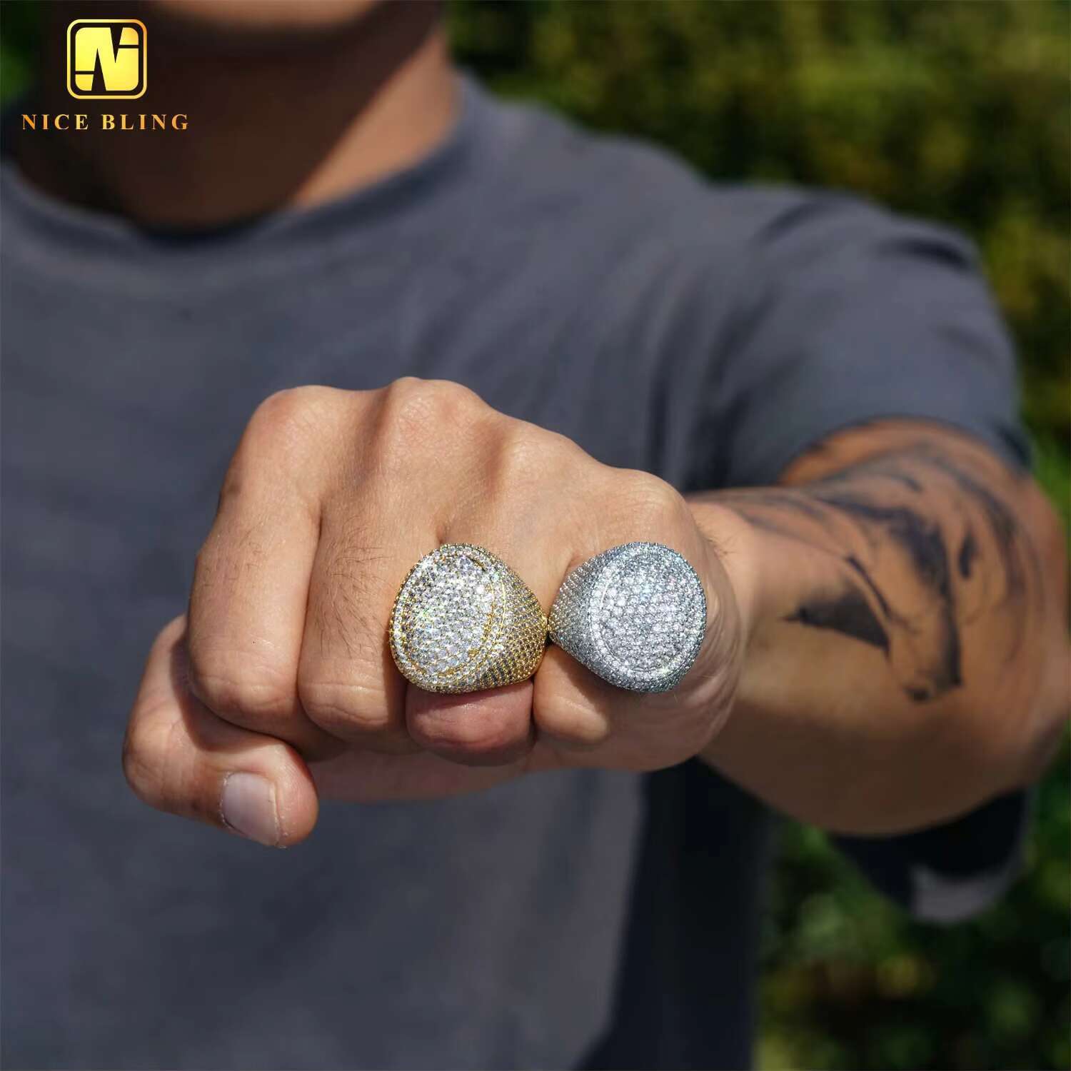 Wholesale Price Luxury Iced Out Rings Hip Hop Punk Rock 5A+ Grade Moissanite Rapper Ring Rapper Jewelry Gift for Men