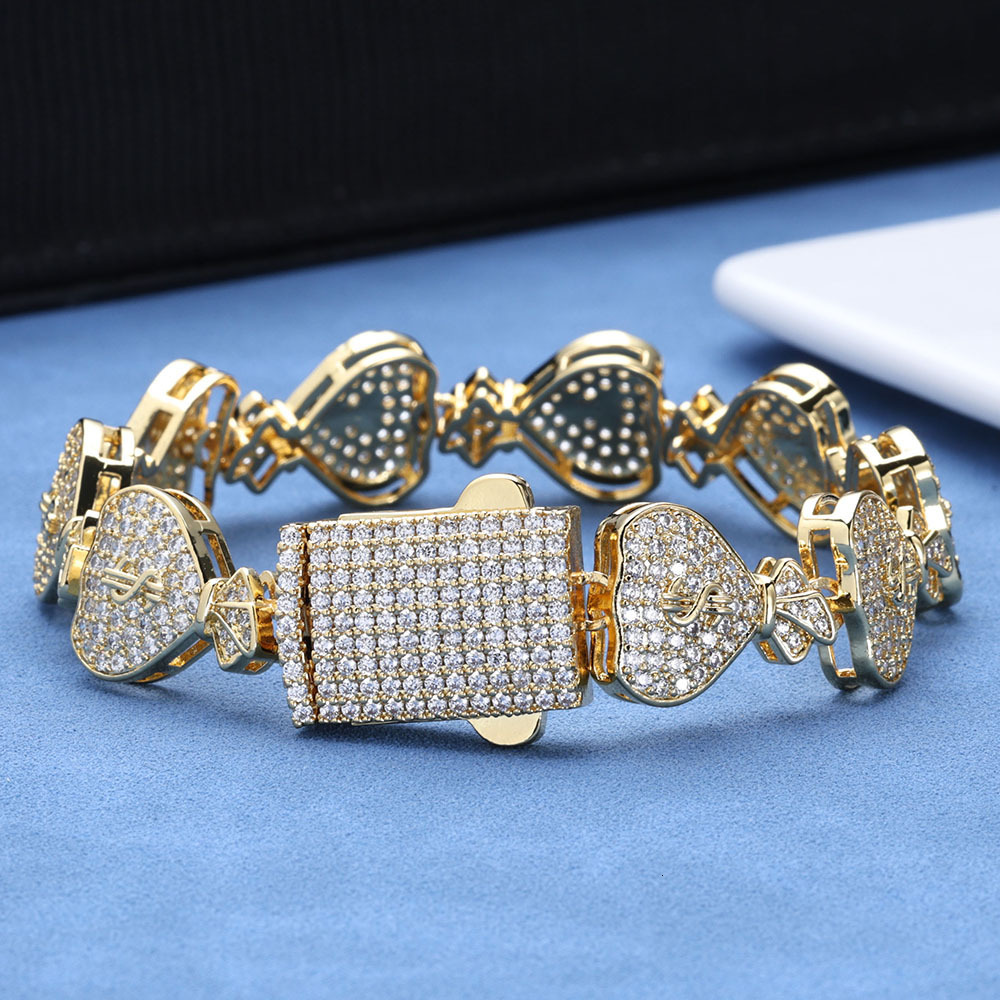 Hip hop 15mm USD Money Bag Cuban Bracelet Accessories Trendy Moissanite Mens Bracelet Accessories