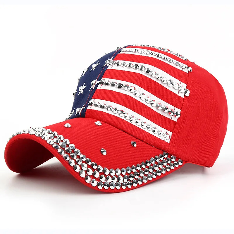 Men Women Baseball Cap USA Flag Diamond Rivet Unisex Adjustable Rap Rock Hats Fashion Gorras 250603