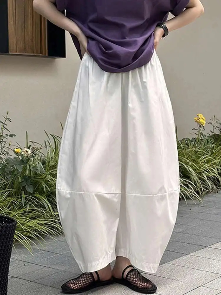 LANMREM Minimalism High Waist Bloomers Pants Women Solid Office Lady Fashion Trousers Female Clothes Summer 26D9690 250604