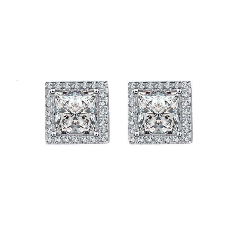 DHGADGETS 925 Sterling Silver Princess Cut Moissanite Stud Earrings for Women Diamond Tester Passed 2ct 4ct Square Earrings