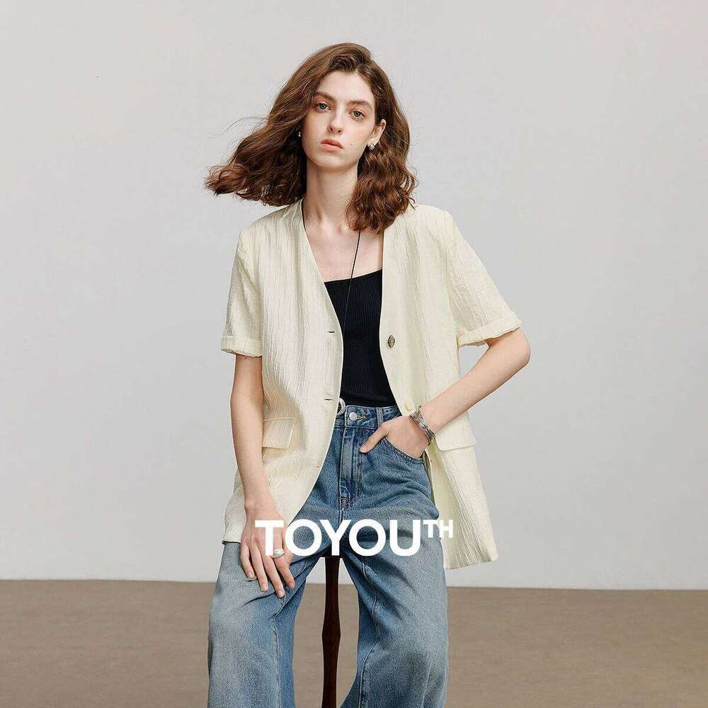 Coats Designer Women TOYOUTH Women Blazer 2025 Summer New Short Sleeve OL Jacket Coat 8525006 Designer
