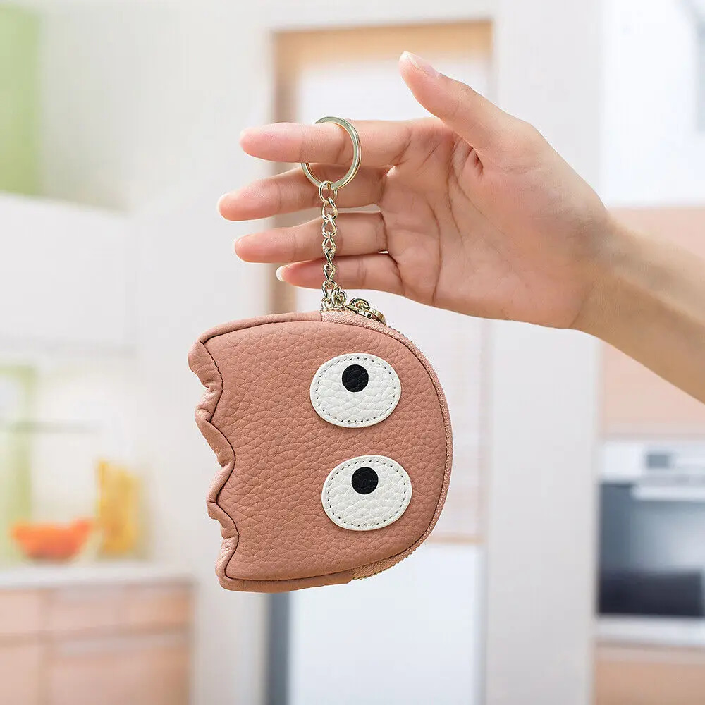 Cute Cartoon Genuine Leather Mini Coin Purse with Keychain Pouch Card Holder Organized ZipAround for Womens 250605