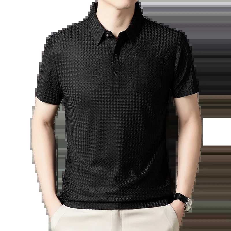 Elastic Mens Summer Ice Silk Short-sleeved T-shirt Middle-aged Dad Wear Lapel Polo Shirt Cool Top Clothes XJ250605