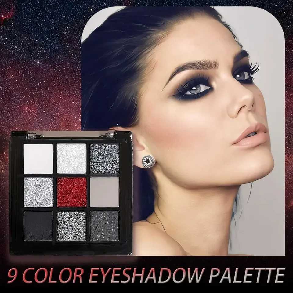 Black Red Punk Smoked 9 Colors Eyeshadow Palette - Waterproof Glitter Pearl Cold Dark Color Makeup Lasting Eyeshadow W250605