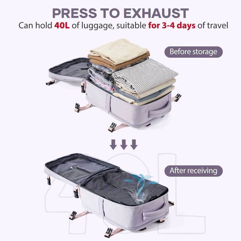 Vacuum Large Travel For Women, 40L Airback Compression Airplane Carry On Backpack Business Laptop Bag