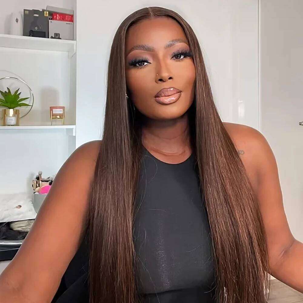 Chocolate Brown 4# 36 18 inch straight 13x4 13x6 Hd Lace Frontal Wig 200 180 Density Human Hair Wigs for Black Women