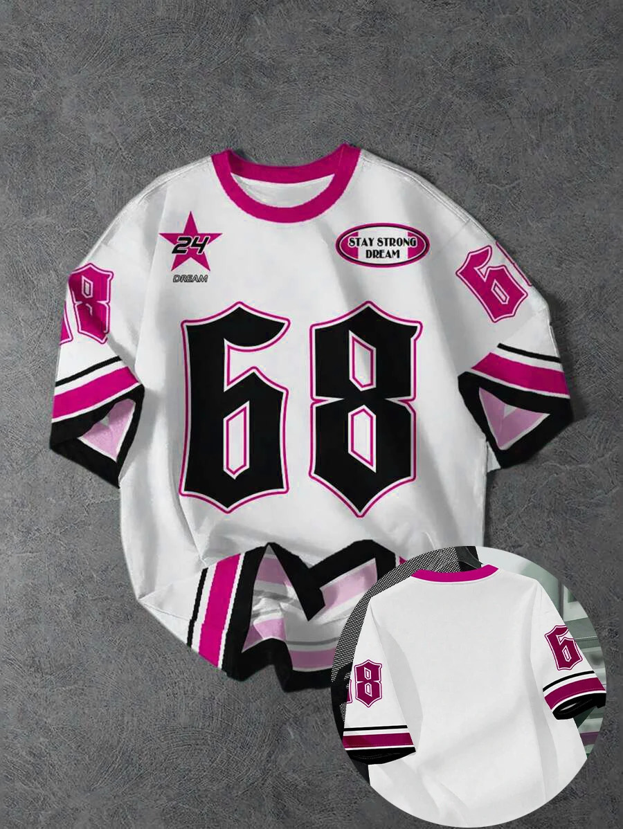 Summer mens casual simple classic sports stripe pattern size 68 and side printed round neck short sleeved Tshirt 250605