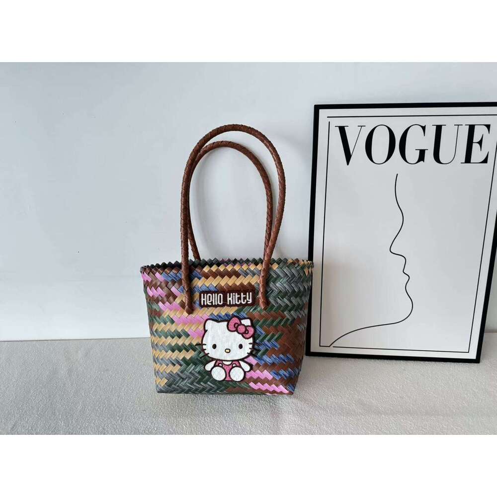 Kitty Style Imitation Rattan Handwoven Basket Bag Beach Vacation Women's Handbag