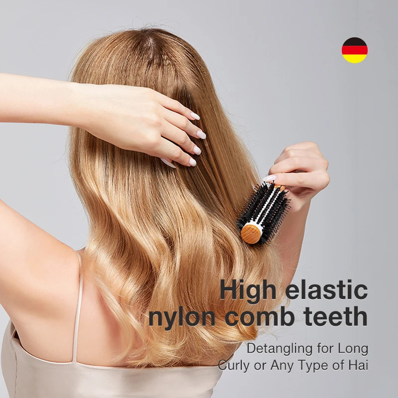 MR.GREEN Boar Bristles Hair Brush Round Styling Curling Roll Hairbrush Natural Wooden Detangling Comb for Long Curly Or Any Type 250603