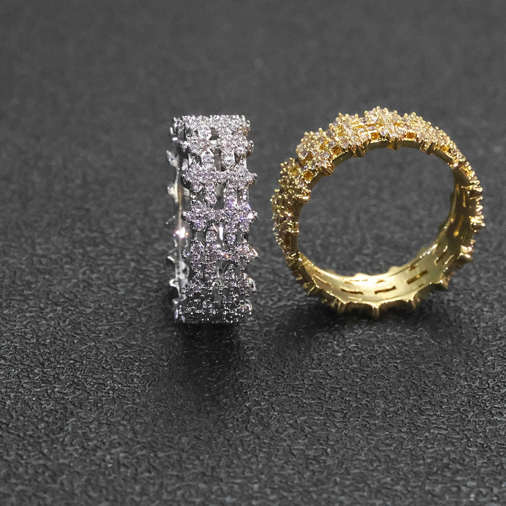 Hip Hop 8mm Micro Paved Full Diamond Ring Personality Trendy Jewelry Accessories Mens Moissanite Ring moissanite