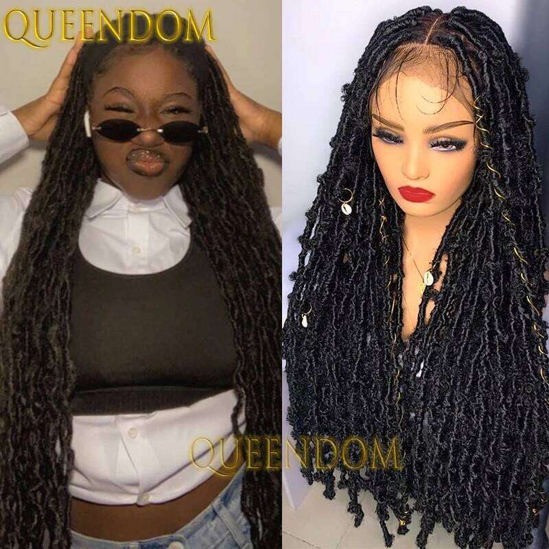 Synthetic Butterfly Locs Braid 40 Inch Distressed Jumbo Passion Twist Plait Braids Full Lace Box Braided Black Women Wig