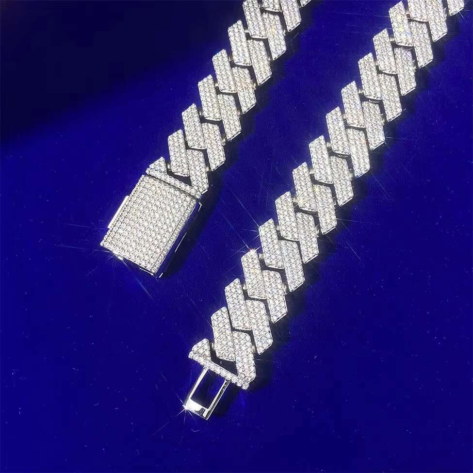 High Quality Hip Hop Micro Pave 8MM Iced Out Vvs Moissanite Diamond Gold Plated 925 Sterling Silver Cuban Link Chain Necklaces