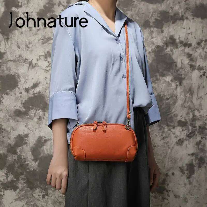 Johnature Simple Genuine Leather Women Small Bag Leisure Natural Soft Cowhide Solid Color Versatile Shoulder & Crossbody Bags 2025/06/05