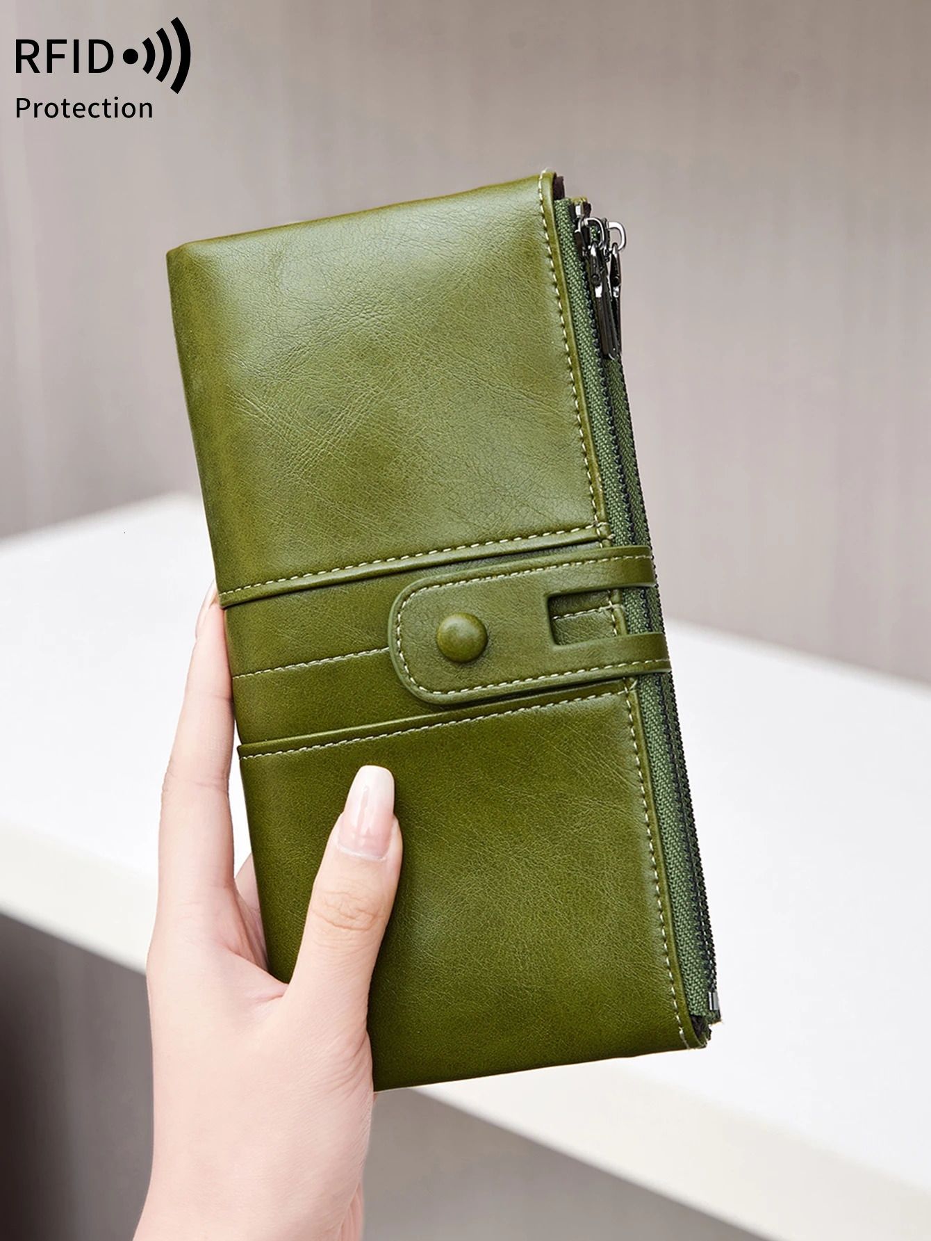 selling RFID womens long wallet PU leather handbag with multiple card slots coin zipper mobile 250605