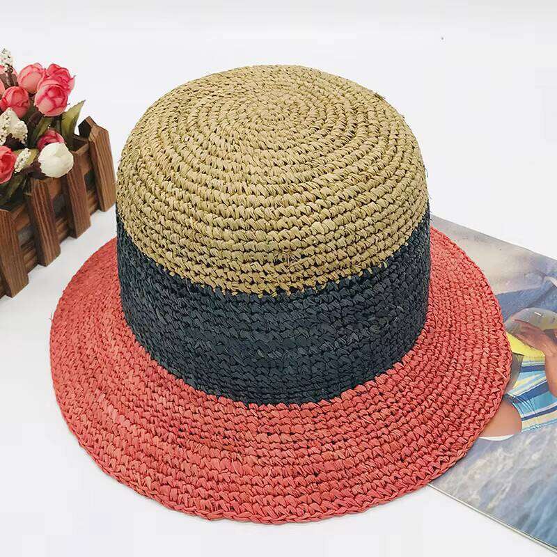 Foldable Wide Brim Colorful Crochet Raffia Outdoor Sun Visor Summer for Women Girls Beach Straw Hat