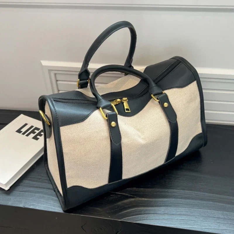 Women Travel Storage Handbag Vintage Fitness Luggage Bag Single Shoulder Crossbody Bag Large Nylon PU Leather Bag Handbags 250530