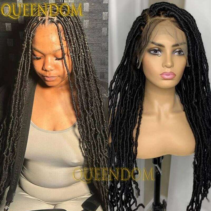 40 Inch Jumbo Braids Synthetic Women Passion Twist Distressed Butterfly Locs Braid Full Lace Box Braided Pre Looped Wig