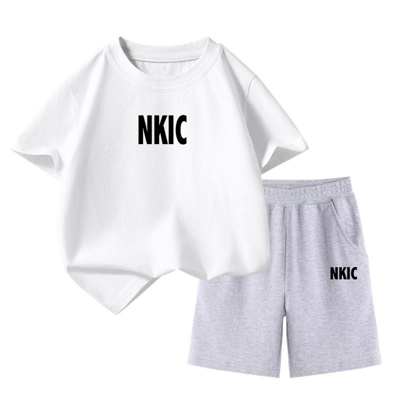 Children's Brand Sets Sport Casual White Black T shirts Shorts Set Print Pullover Tops Loose Costume Kids Fashion Sets For Boy Girl