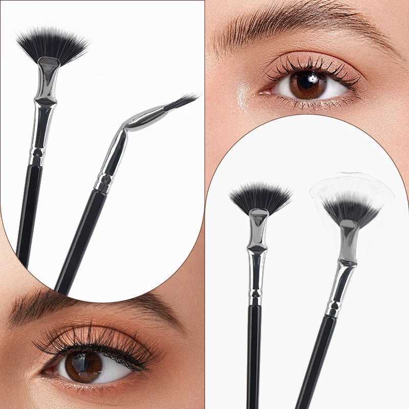 1/2pcs Fan-shaped Eyelash Brush Bent Lash Extension Makeup Brush With Protective Sleeve Mini Highlight Powder Smudge Beauty Tool W250605
