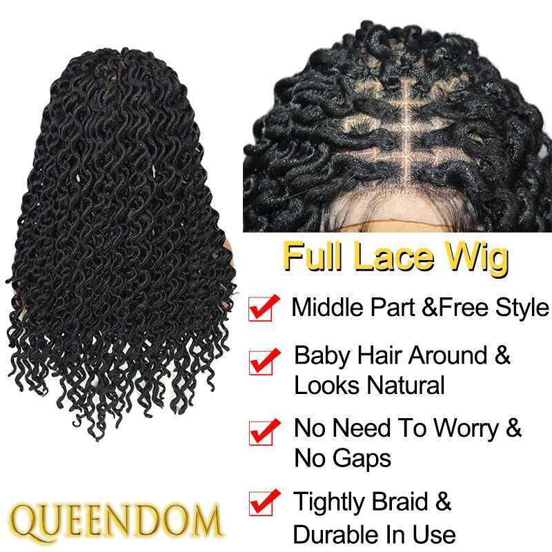 22 Inch Synthetic Jumbo Plaits Braids Full Lace Box Braid Women Goddess Pre-Looped Loose Wavy Passion Twist Braided Wig