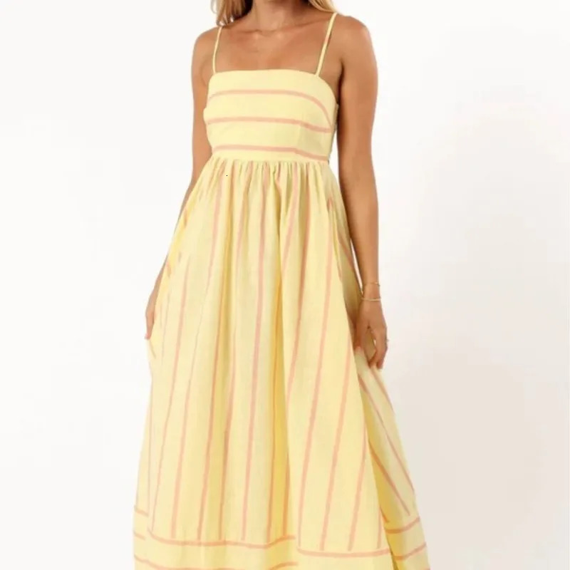 Spring And Summer Striped Vest Backless Large Swing Dress For Women Collarless Sleeveless Oversized Dress 250604