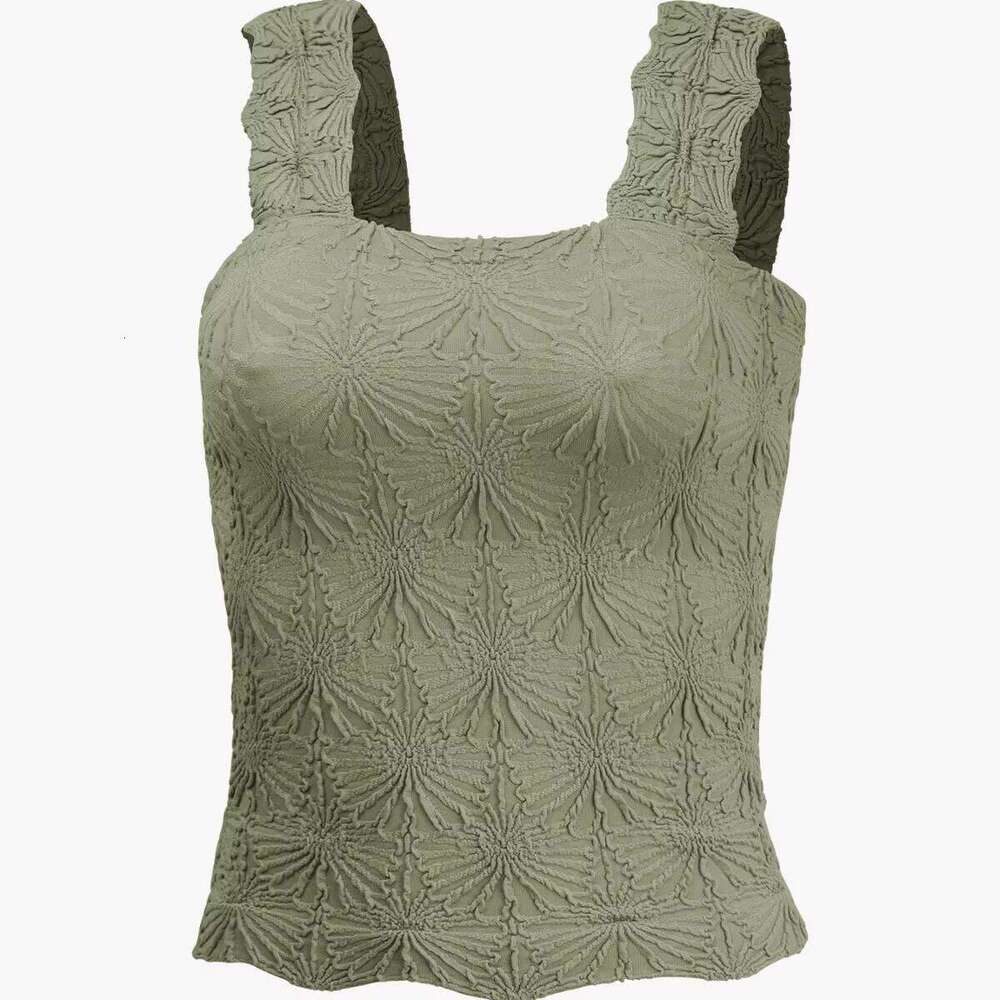 DHessentials New High-Quality High-Elasticity Embroidered Square Neck Sleeveless Top Women's Solid Color Floral Pattern Vest