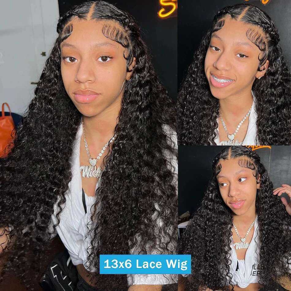 200Density Deep 13X4 Full Hd Front PrePlucked Water Wave 13X6 Lace Frontal Glueless Wig Synthetic hair Human Hair