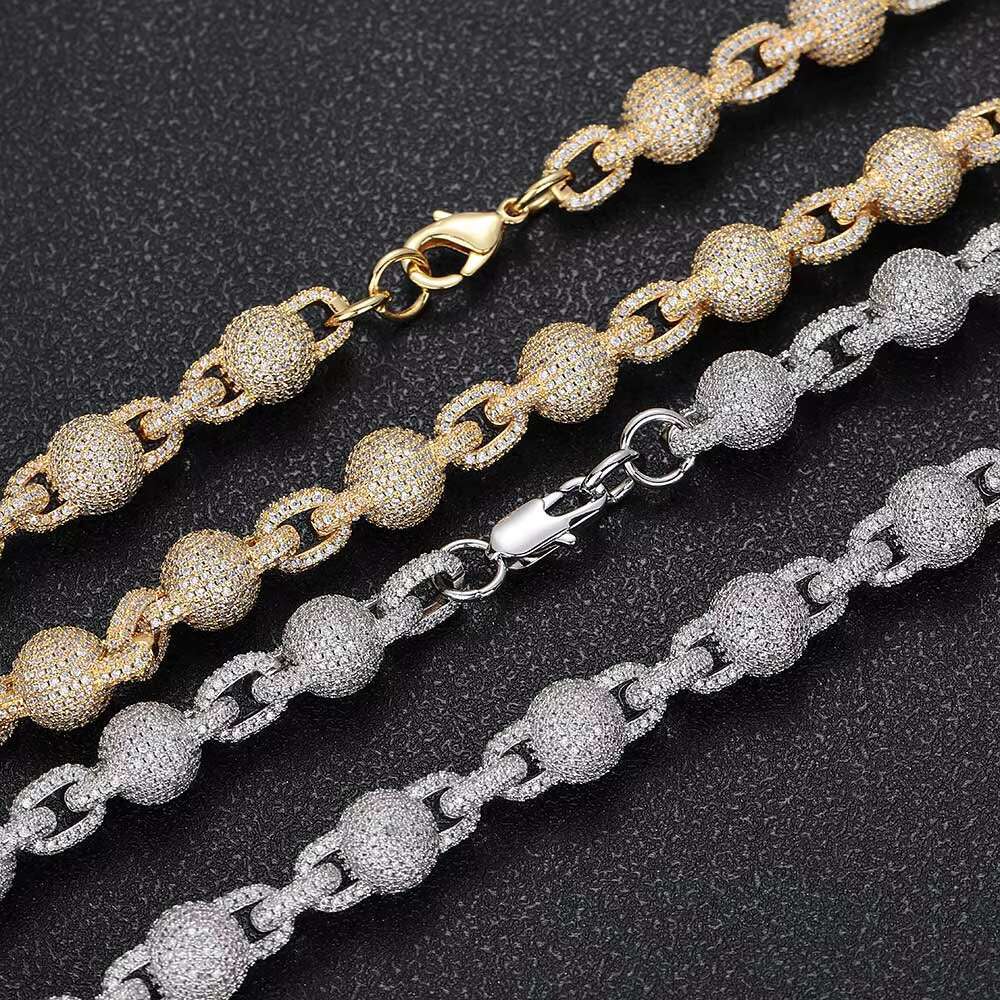 Hip Hop Jewelry 10.5mm Iced Out Diamond Bead Necklace Full Pave MoissaniteStone Silver Plated Ball Chain Necklace for Women