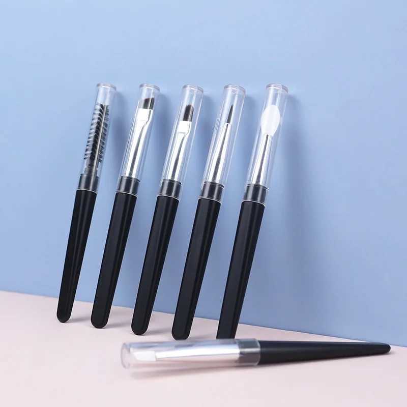 6pcs/set Portable Eyeshadow Makeup Brushes Travel Size Make up Brushes Eye Brow Silicone Glitter Essential Cosmetic Tools with Lid W250605