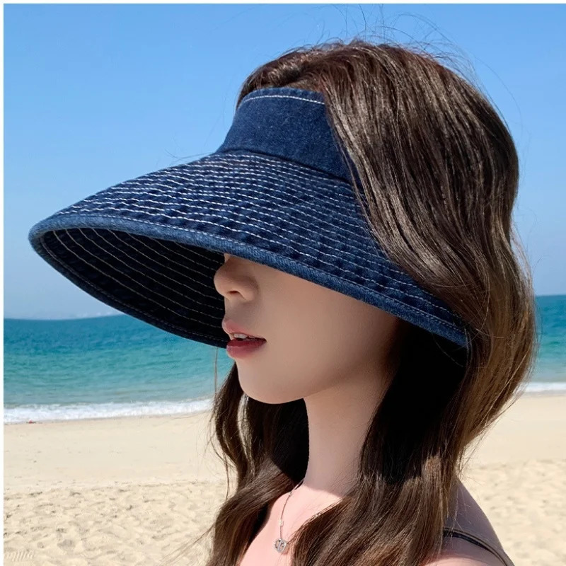 Simple Versatile Washed Cowboy Hollow Top Hat Womens Fashion Casual Sun Hat Large Ribbon Hat 250603