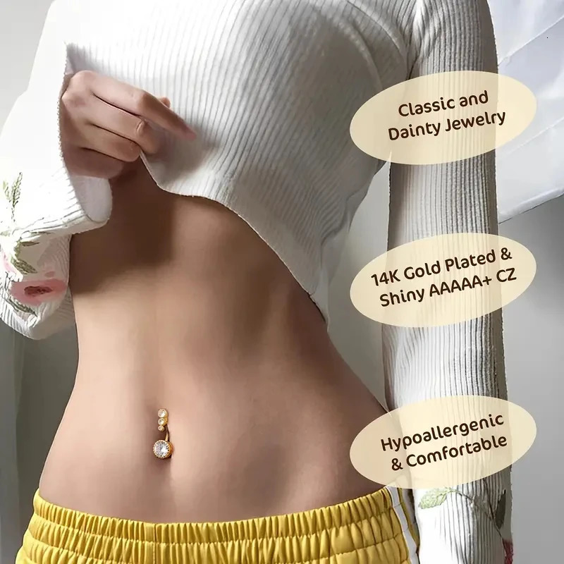 Set of 5pcs Elegant 14G Stainless Steel Belly Button Ring for Women Sparkling Cubic Zirconia Pearl Inlays for Vacation Daily 250530