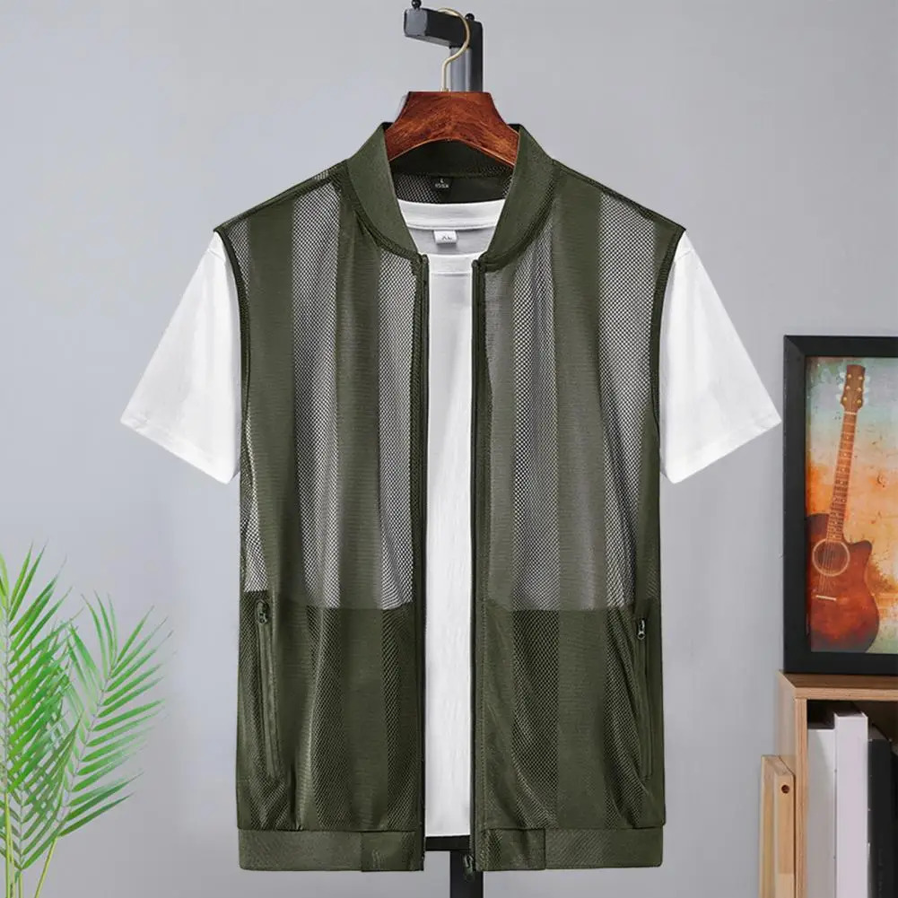 Skintouching Men Breathable Hollow Hiking Waistcoat Quick Drying Fishing Vest Pockets Streetwear 250605Z