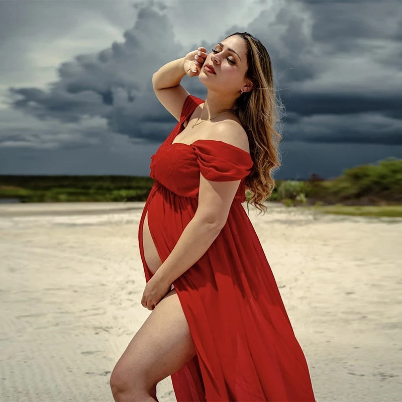 Maternity Lace Dress Sexy Gown Off Shoulder Long Pregnancy Dress Po Shooting Women Fancy Clothing Slit Dress for Poshoot 250530