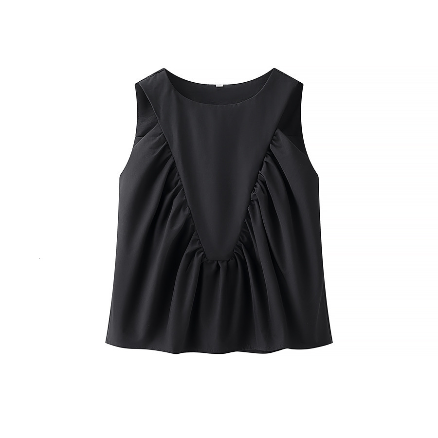 Z Womens Fashion 2025 Summer New Style Simple Versatile Solid Color Pleated Sleeveless Tank Top T200502