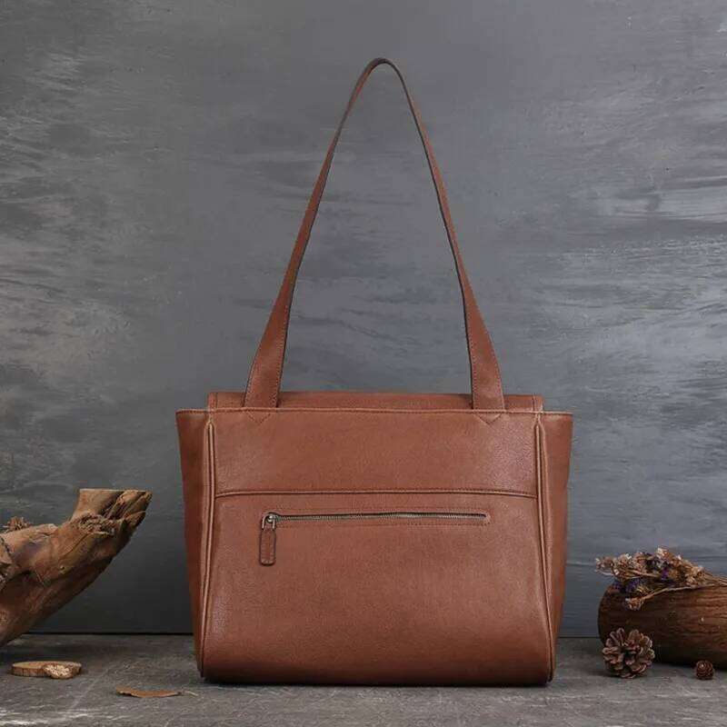 Johnature Genuine Leather Women's 2025 New Large Capacity Tote Bag Simple Commuting Soft Cowhide Shoulder Bags 2025/06/05